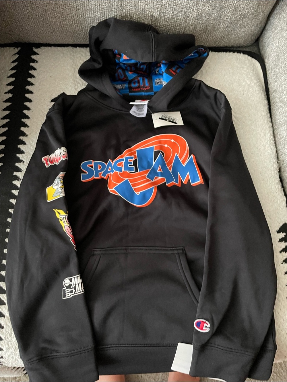 Champion Black Space Jam Pullover Hoodie with Blue & Orange Logo